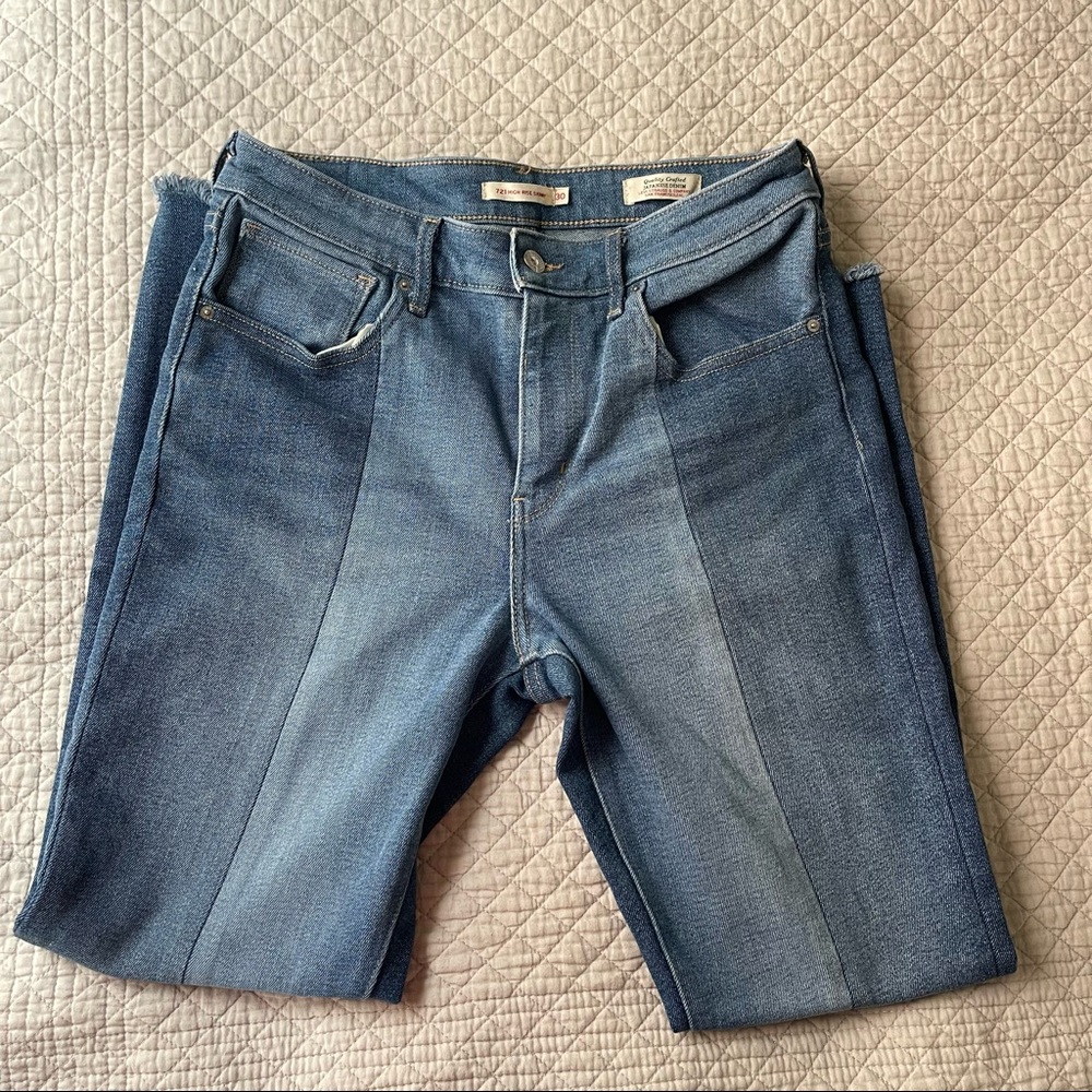 Levi's 721 High Rise Skinny Patchwork Release Hem Mixed Two toned Jeans